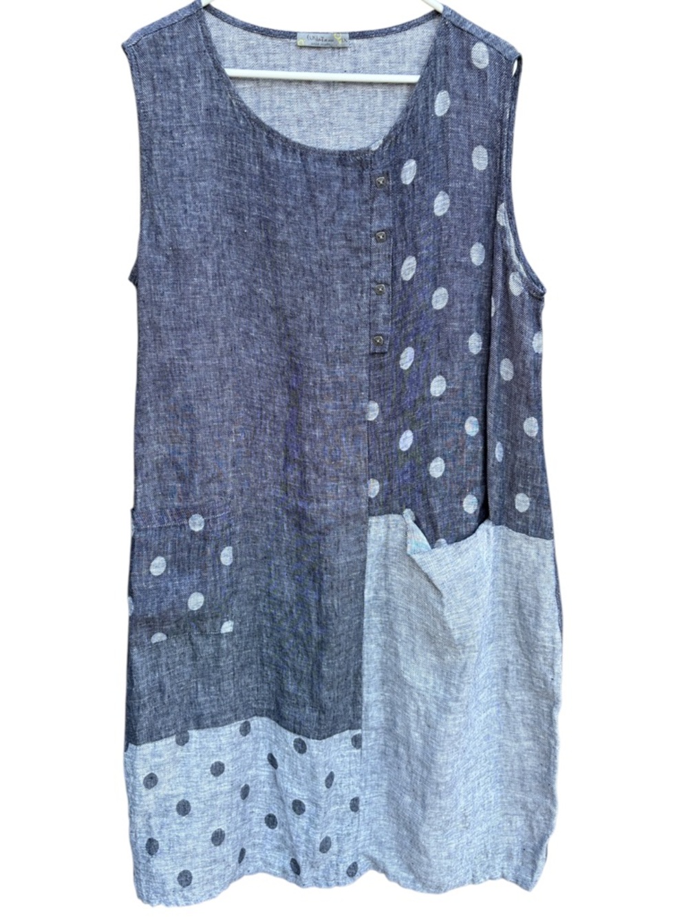 EUC Chalet et Ceci Linen Multi Pattern Sleeveless Lagenlook Dress Size 1X